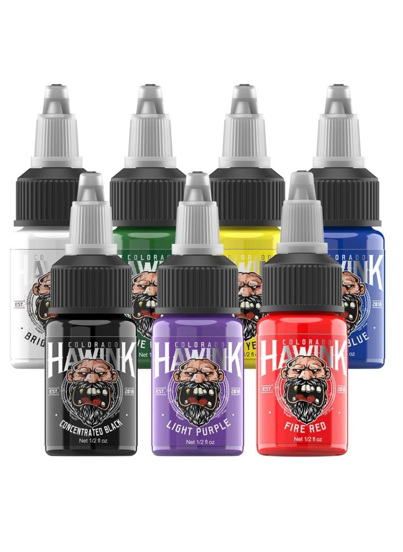 HAWINK Tattoo Ink Set 1/2oz (15ml) Tattoo Supply Ink USA 7 Colors Pigment Kit TI203-15-7