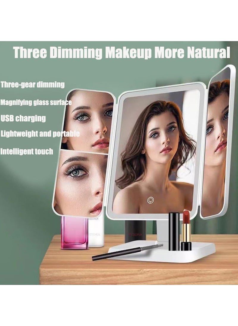 Makeup Mirror, Smart Makeup Mirror, Smart Makeup Mirror Travel, Smart Mirror Vanity, 3 Color LED Trifold Makeup Mirror 180 ° Rotation (White)