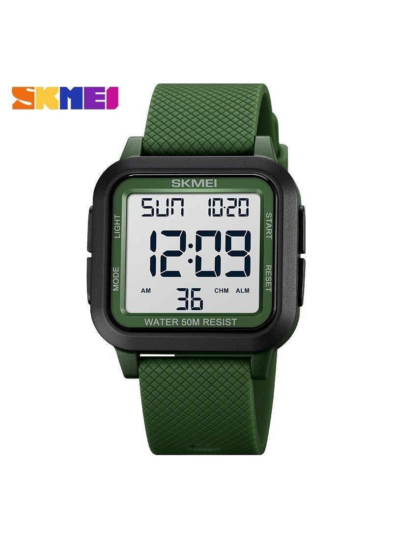 Time beauty 1894 square luminous mens student watch youth waterproof sports electronic watch White Army Green Belt