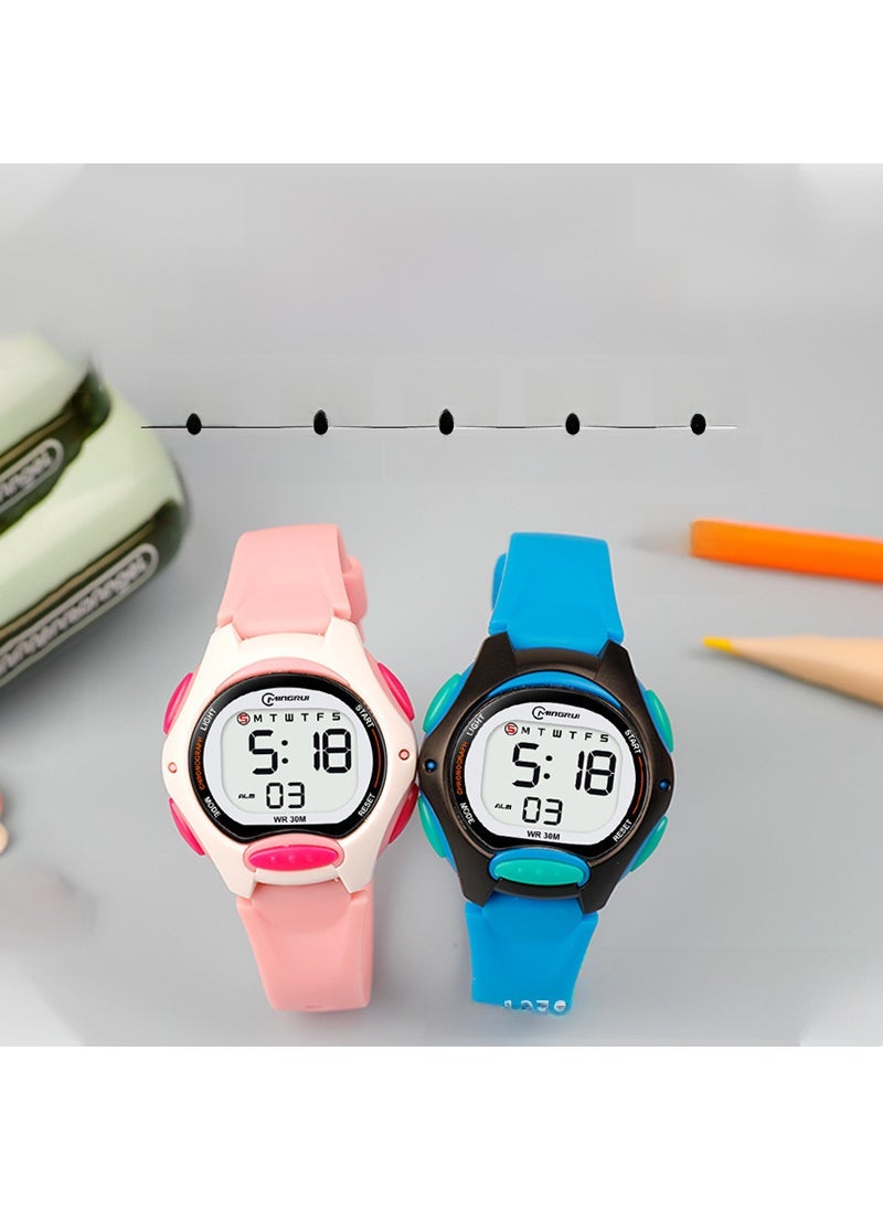 Waterproof Glow Sporty Kids Watch Pink waterproof alarm clock multi-functional