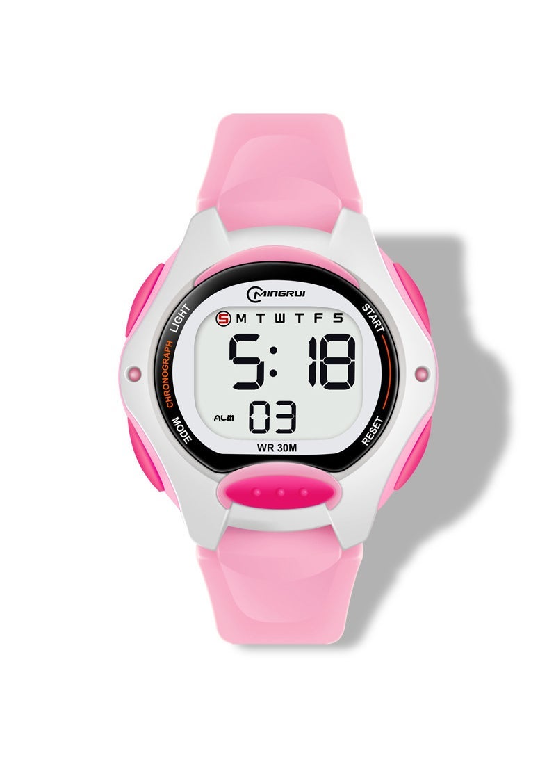 Waterproof Glow Sporty Kids Watch Pink waterproof alarm clock multi-functional