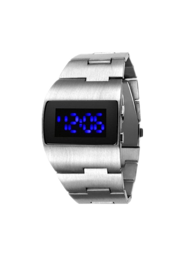 1 x 5 pcs Fashion Robot LED Mens Watch New Iron Man Style Silver Blue Light