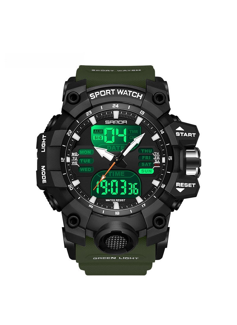 1 x 5 pcs Youth Multifunction Electronic Wristwatch Army Green