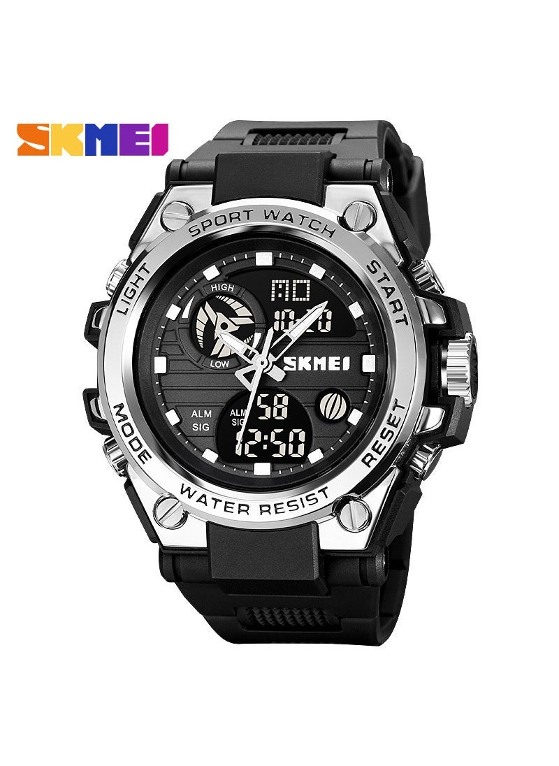 Skmei fashion double display Mens sports watch new multi-functional male student timing watch wholesale Silver