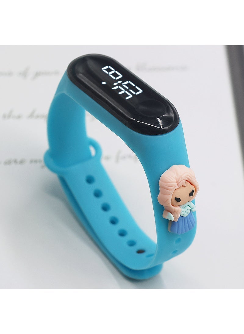 Waterproof cartoon girl boy bracelet electronic watch sports touch student meter 3 doll cute led electronic watch Blue princess