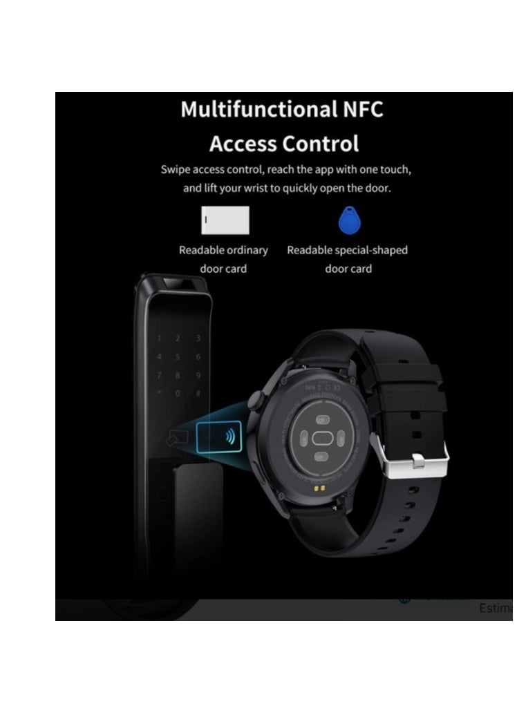 GTS 1.28 inch Round Screen Wireless Charging NFC Sports Smartwatch 2023 NFC- BLACK