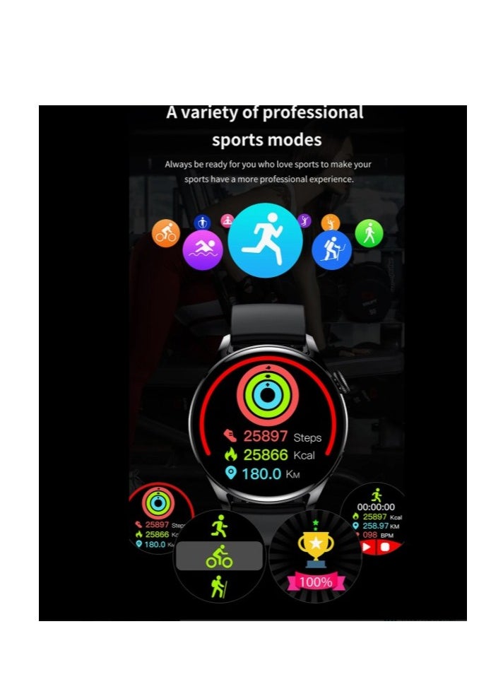 GTS 1.28 inch Round Screen Wireless Charging NFC Sports Smartwatch 2023 NFC- BLACK