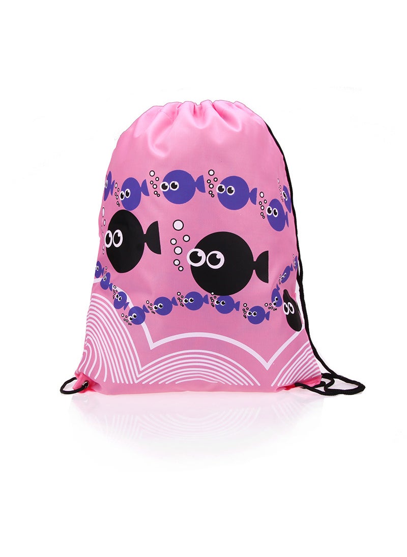 1 x 5 pcs Waterproof Beach Swim Backpack Drawstring Pink Fish Bundle Pocket