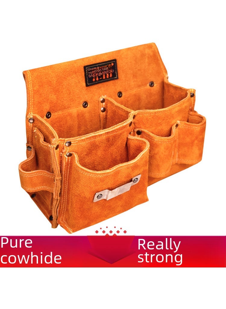 Woodworking nail waist pocket nail pocket cowhide woodworking nail bag wear-resistant kit mens multi-functional waist bag for construction site wholesale