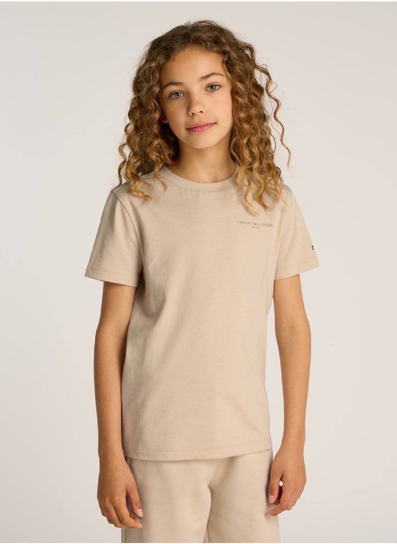 Kids' Logo Crewneck T-Shirt - Cotton, Beige