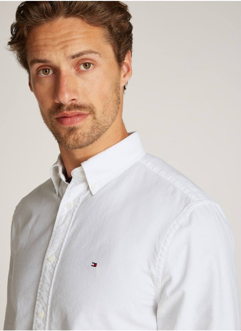 Men's Oxford Dobby Shirt - Cotton, White