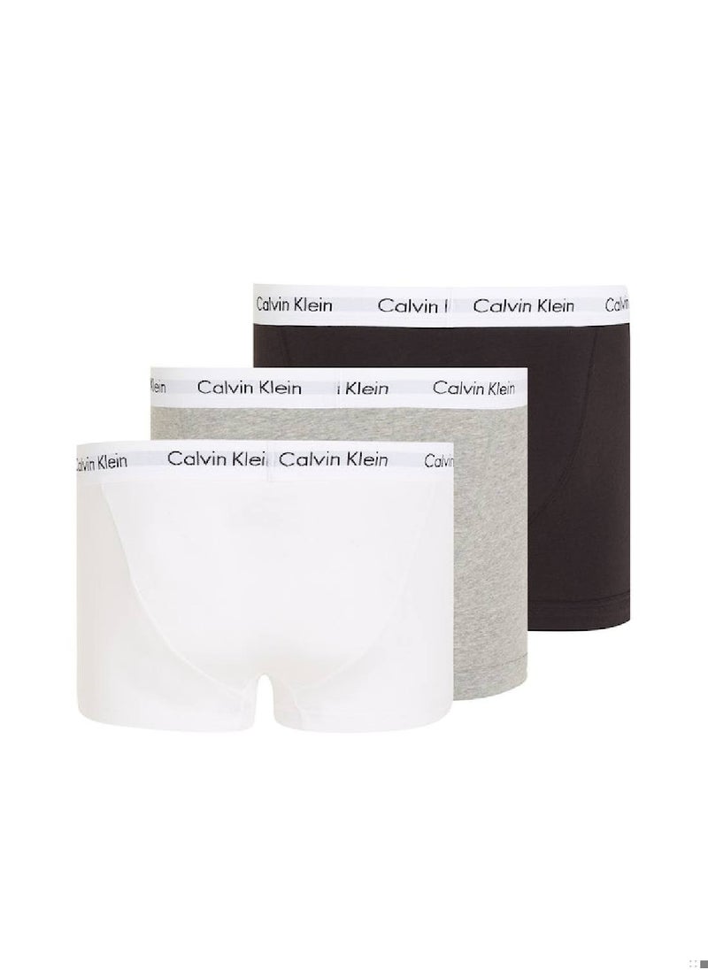 Men's 3 Pack Trunks - Cotton Stretch, Black/White/ Grey