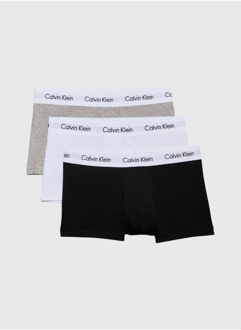 Men's 3 Pack Low Rise Trunks - Cotton, Black