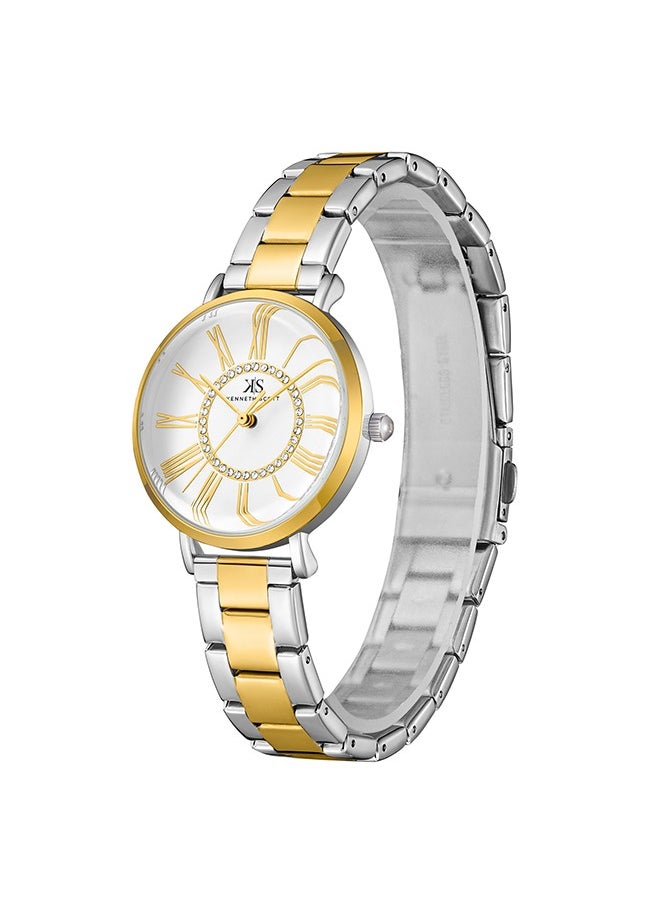 Kenneth Scott K23536-TBTW Women Analog Display Watch & Stainless Steel Strap Silver+Gold