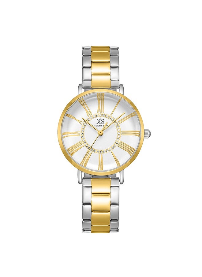 Kenneth Scott K23536-TBTW Women Analog Display Watch & Stainless Steel Strap Silver+Gold