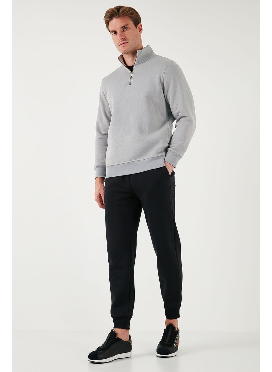 Cotton Regular Fit Half Zipper Stand Collar Sweat Men's Sweat 59052592