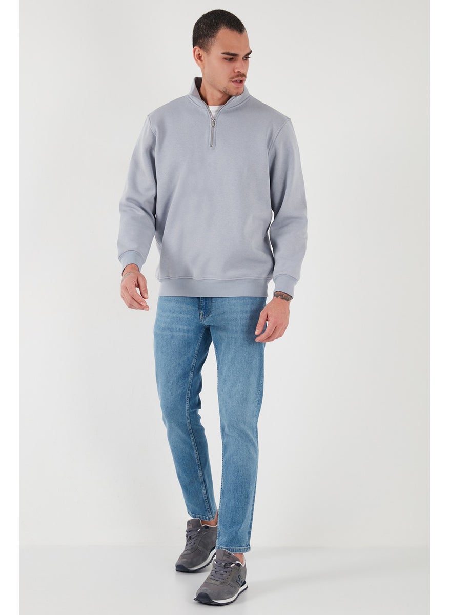 Cotton Regular Fit Half Zipper Stand Collar Sweat Men's Sweat 59052592