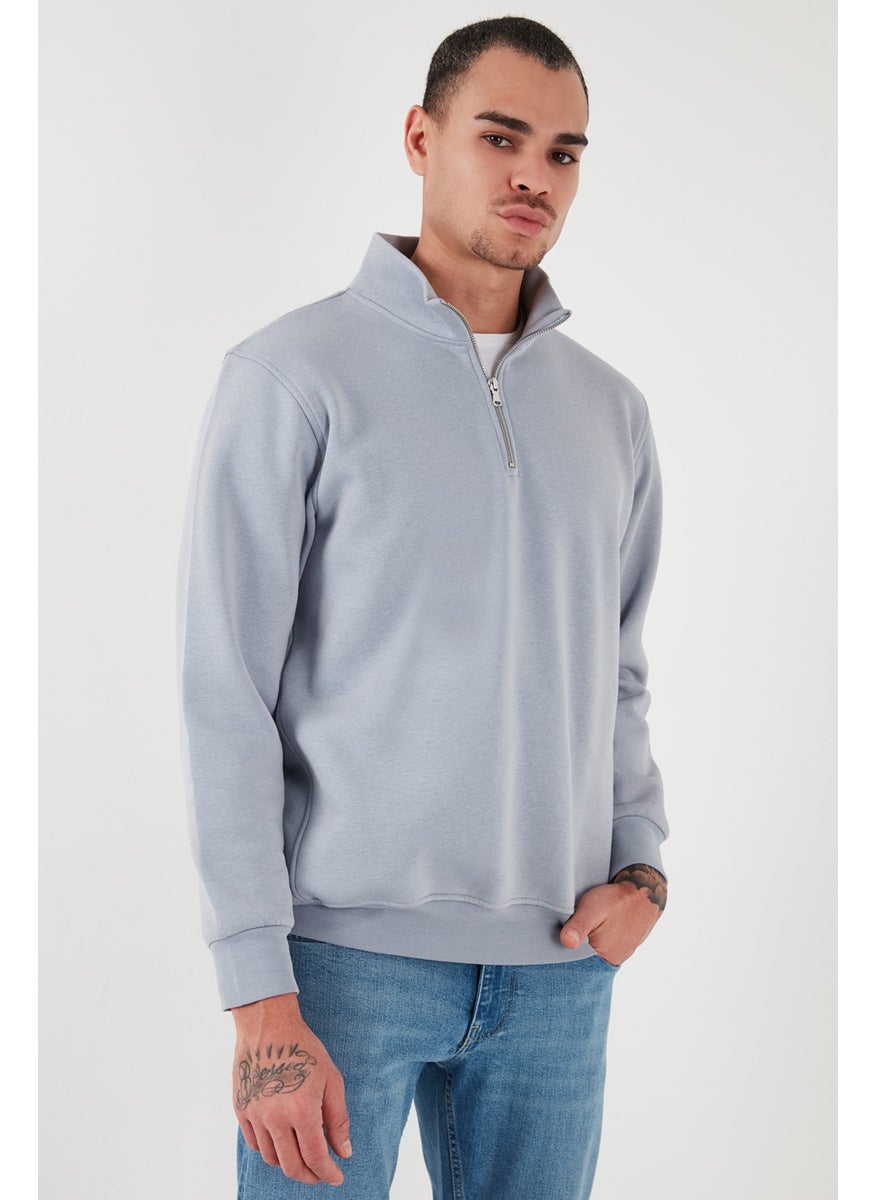 Cotton Regular Fit Half Zipper Stand Collar Sweat Men's Sweat 59052592