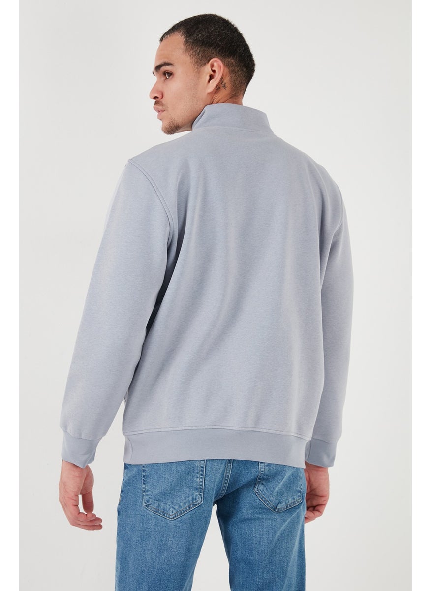 Cotton Regular Fit Half Zipper Stand Collar Sweat Men's Sweat 59052592