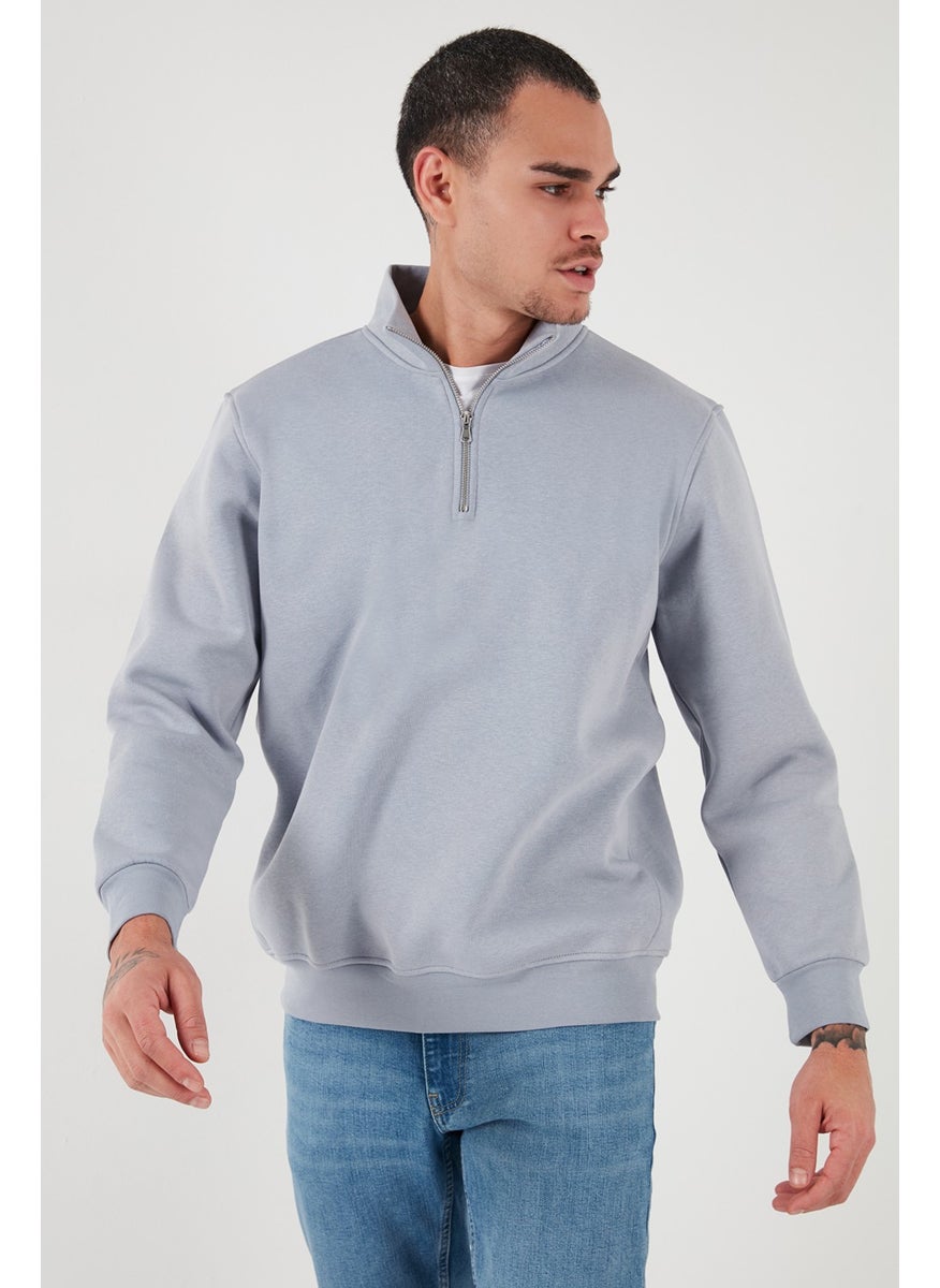 Cotton Regular Fit Half Zipper Stand Collar Sweat Men's Sweat 59052592