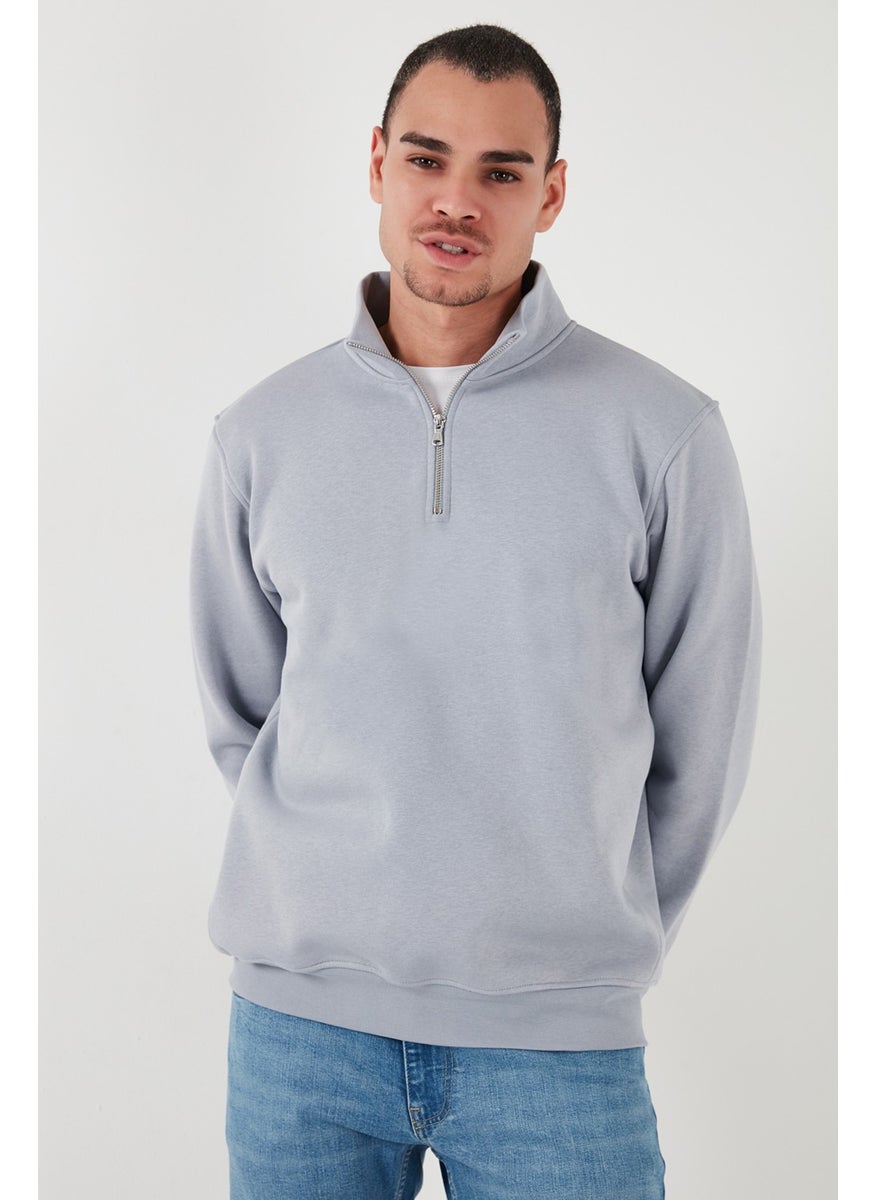 Cotton Regular Fit Half Zipper Stand Collar Sweat Men's Sweat 59052592