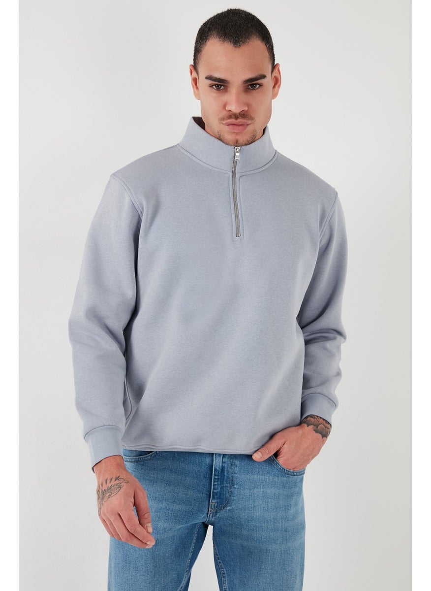Cotton Regular Fit Half Zipper Stand Collar Sweat Men's Sweat 59052592