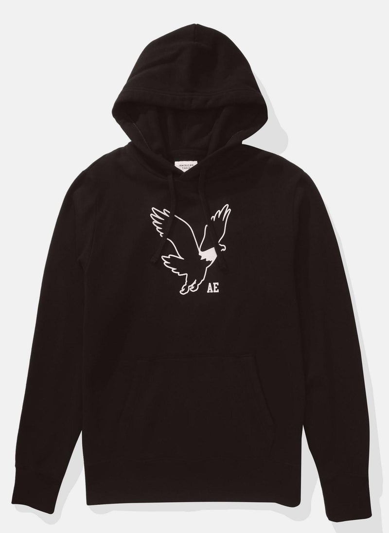 Graphic Pocket Deatiled Drawstring Pullover Hoodie