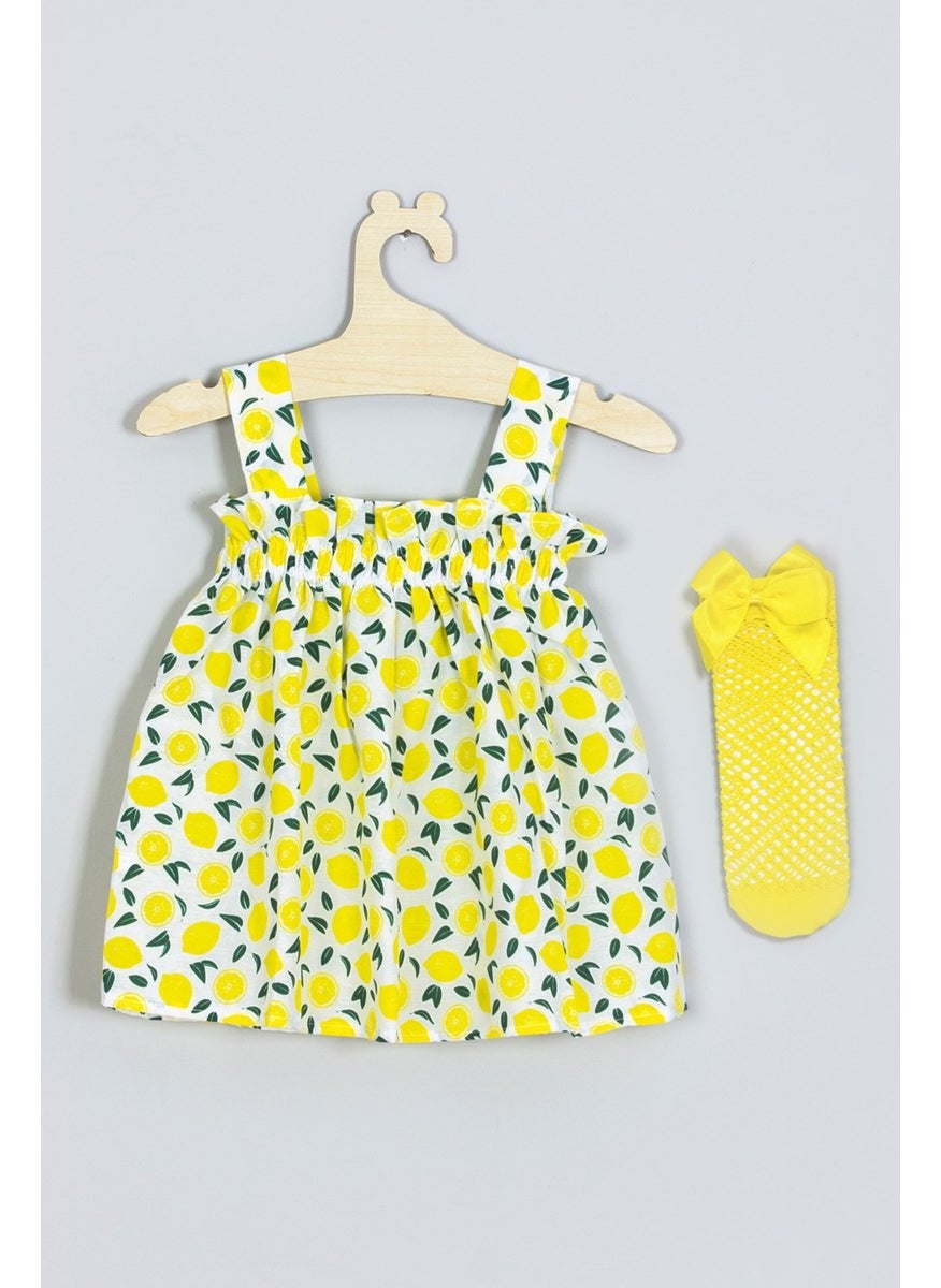 Ada Baby Kids Strappy Lemon Dress Fishnet Socks Set 007