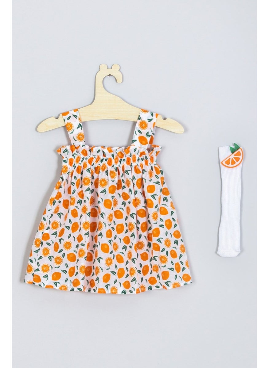 Ada Baby Kids Strappy Tangerine Dress Knee-Length Socks Set 007