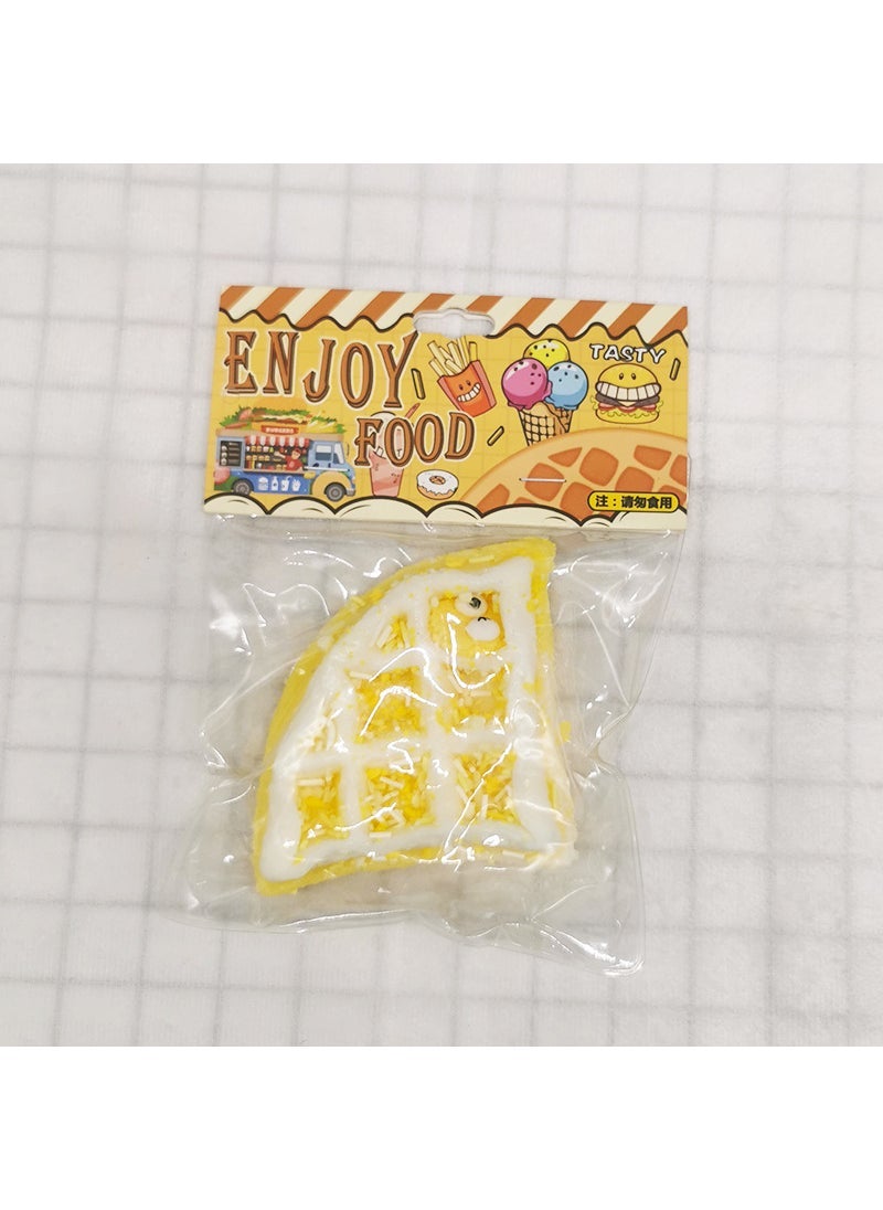 1 x 5 pcs Squishy Waffle Replica Stress Relief Toy Cheese Caramel Waffles Random Hair