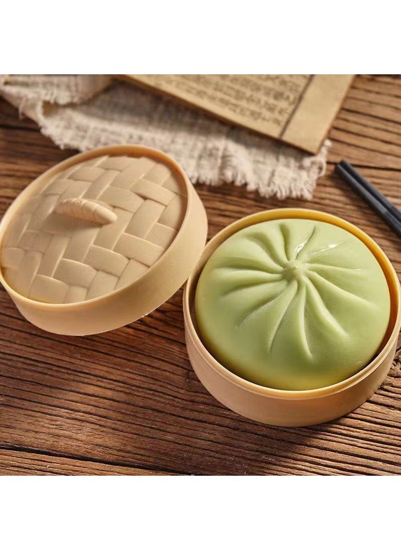 Squishy Char Siu Bao Toy Stress Relief Steamer Bun Green buns (with steamer)