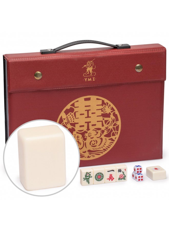 Yellow Mountain Imports Chinese Mahjong Set, Classic Ivory with 146 Ivory Colored Small Tiles, Vinyl Case, Wind Indicator and Dice - for Chinese Style Gameplay Only