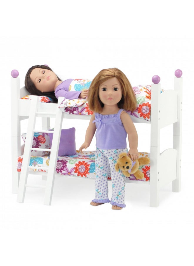 Emily Rose Doll Bunk Bed, 18 Inch Doll Furniture Baby Doll 2 Stackable Beds, Wooden Doll Accessories Bunkbed Set with 18