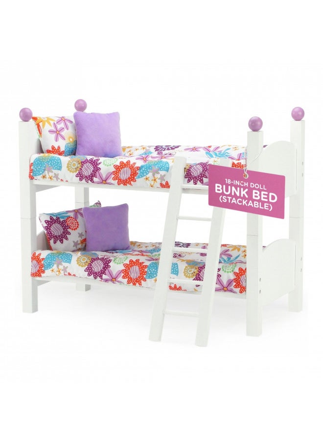 Emily Rose Doll Bunk Bed, 18 Inch Doll Furniture Baby Doll 2 Stackable Beds, Wooden Doll Accessories Bunkbed Set with 18