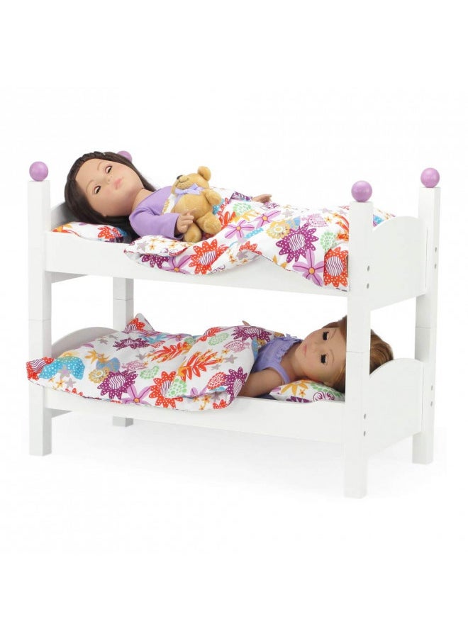 Emily Rose Doll Bunk Bed, 18 Inch Doll Furniture Baby Doll 2 Stackable Beds, Wooden Doll Accessories Bunkbed Set with 18