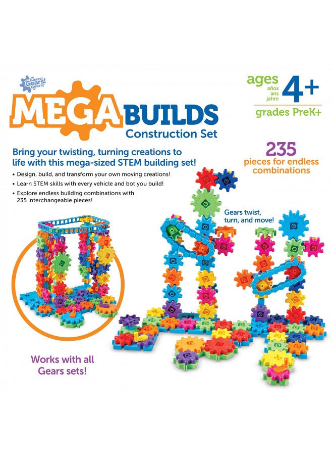 Learning Resources Gears! Gears! Gears! Mega Builds, STEM Building Set, Gears Toys for Kids, 235 Piece, Ages 4+, STEM Toys