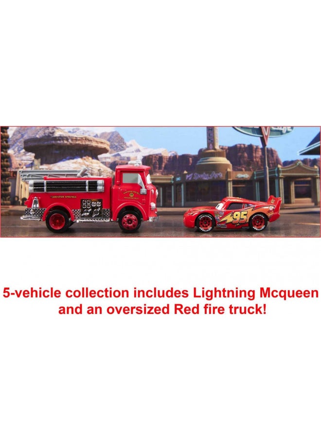 Mattel Disney Pixar Cars Vehicle 5-Pack Collection, Set of 4 Character Cars & 1 Red Fire Truck Inspired by Radiator Springs, Collectible Toy for Kids & Fans Ages 3 Years Old & Up