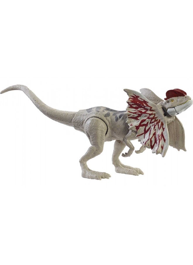 Jurassic World Fierce Force Dilophosaurus Dinosaur Action Figure Movable Joints, Realistic Sculpting & Single Strike Feature, Kids Gift Ages 3 Years & Older