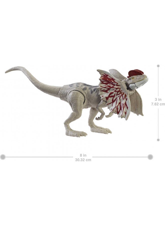 Jurassic World Fierce Force Dilophosaurus Dinosaur Action Figure Movable Joints, Realistic Sculpting & Single Strike Feature, Kids Gift Ages 3 Years & Older