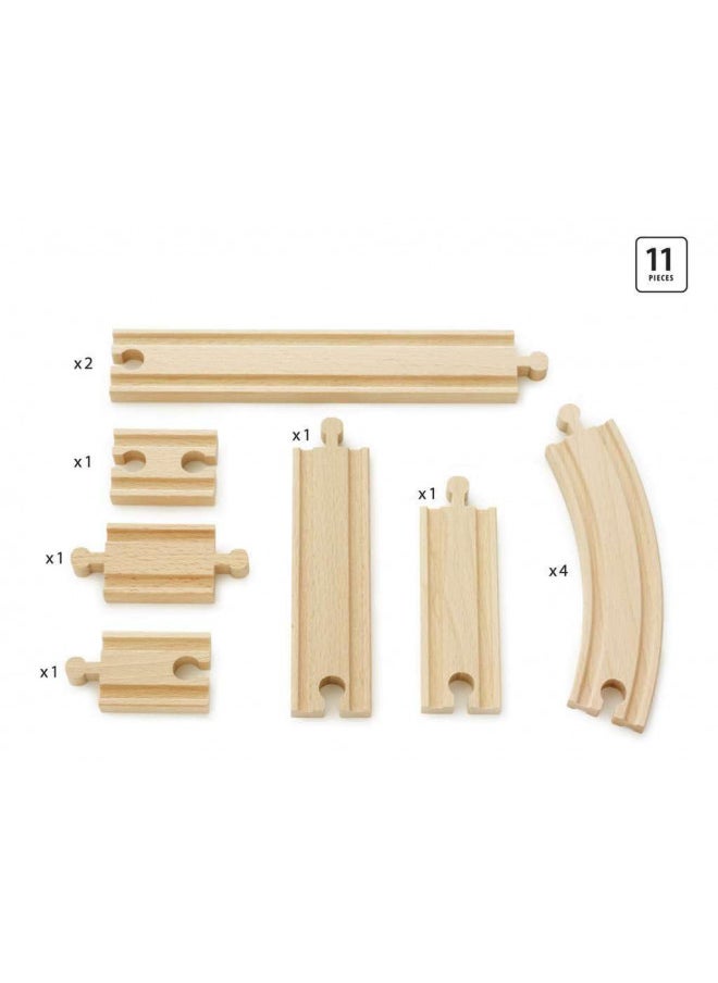 Brio World - 33401 Beginner's Expansion Pack | 11 Piece Wooden Train Tracks for Kids Ages 3 and Up