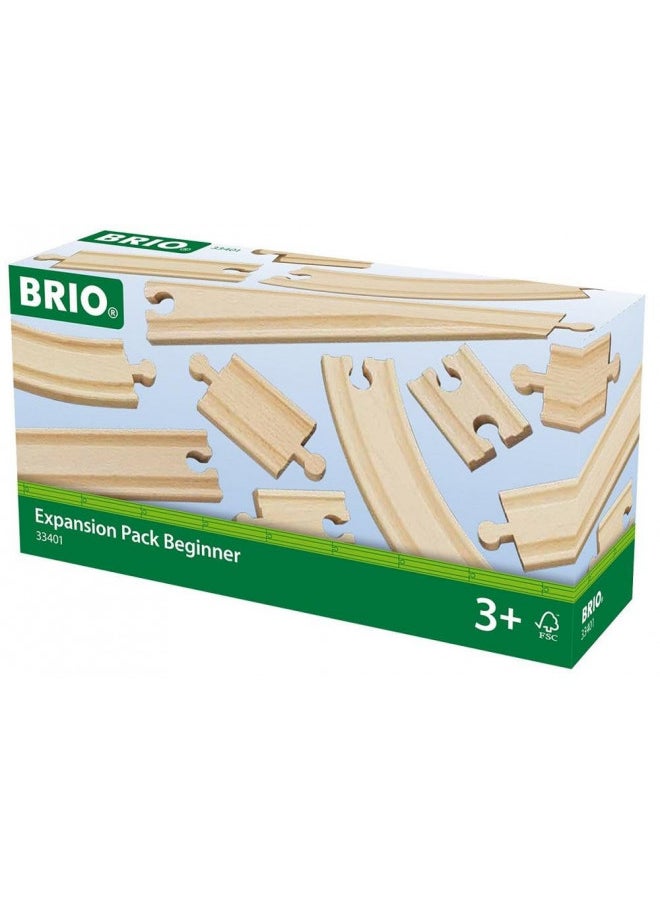 Brio World - 33401 Beginner's Expansion Pack | 11 Piece Wooden Train Tracks for Kids Ages 3 and Up