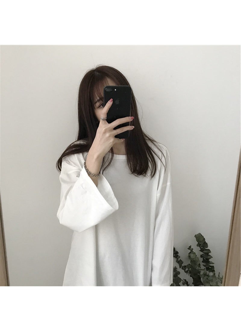 1 x 5 pcs 2023 Autumn Womens Casual Solid Long-Sleeve Tee 1984 * White