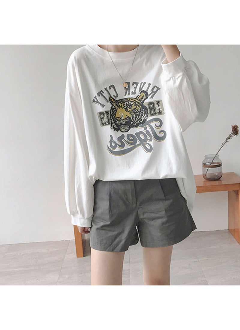 1 x 5 pcs 2023 Autumn Korean Loose Long Sleeve Tee Girls White