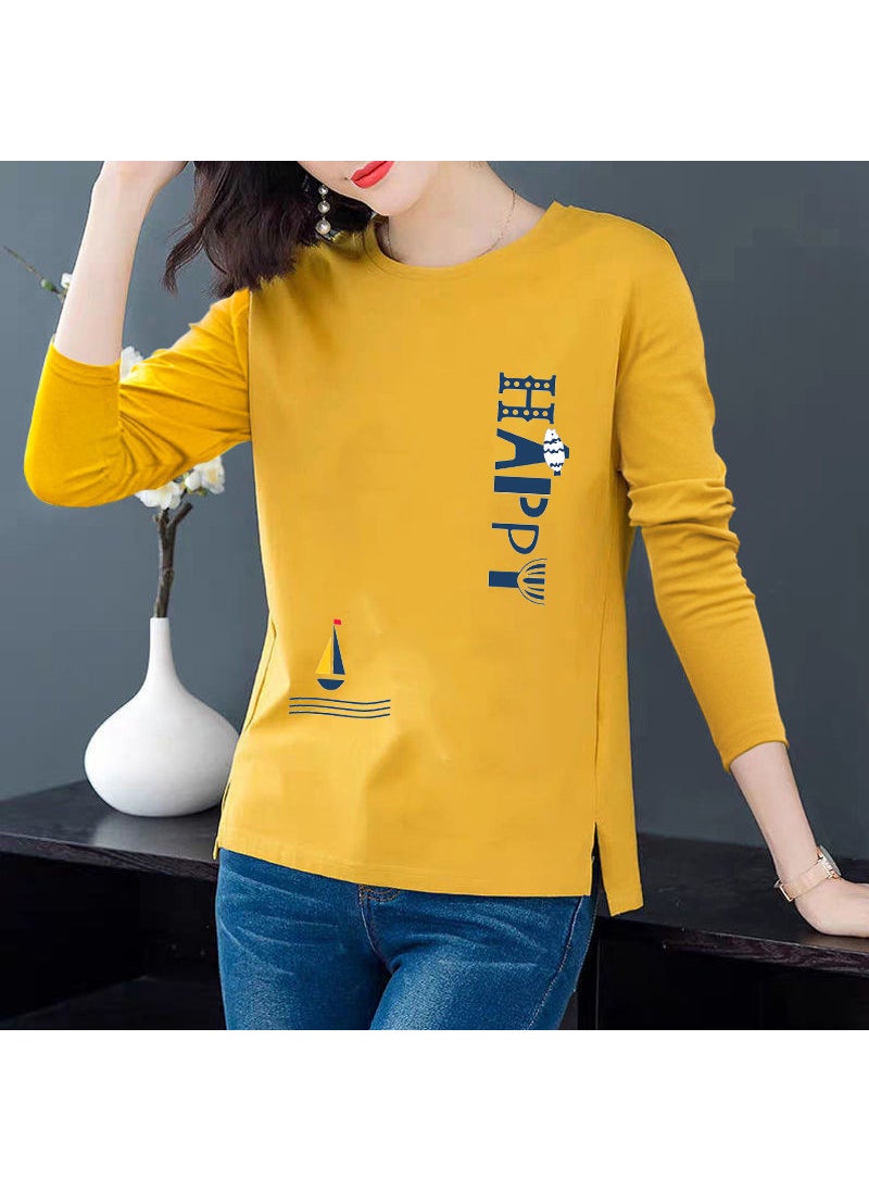 Cotton Spring Korean Ladies T-Shirt Yellow