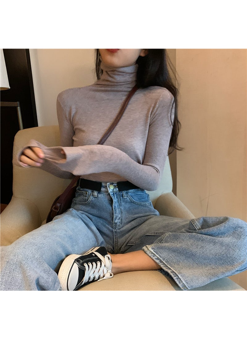 Slim Fit Long Sleeve Fashion Sweater Milk Tea