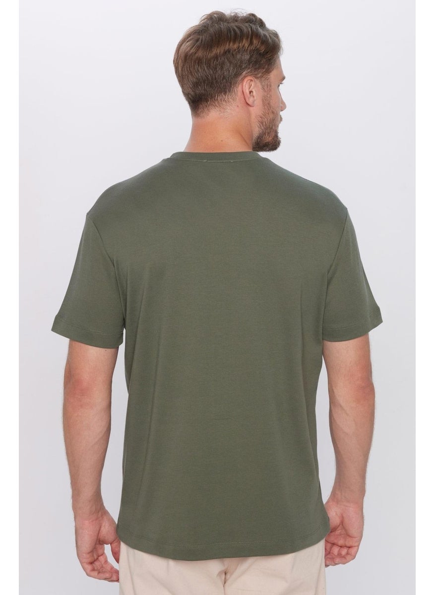 Men's Relax Fit Comfortable Cut 100% Organic Cotton Soft Texture Khaki Crew Neck T-Shirt