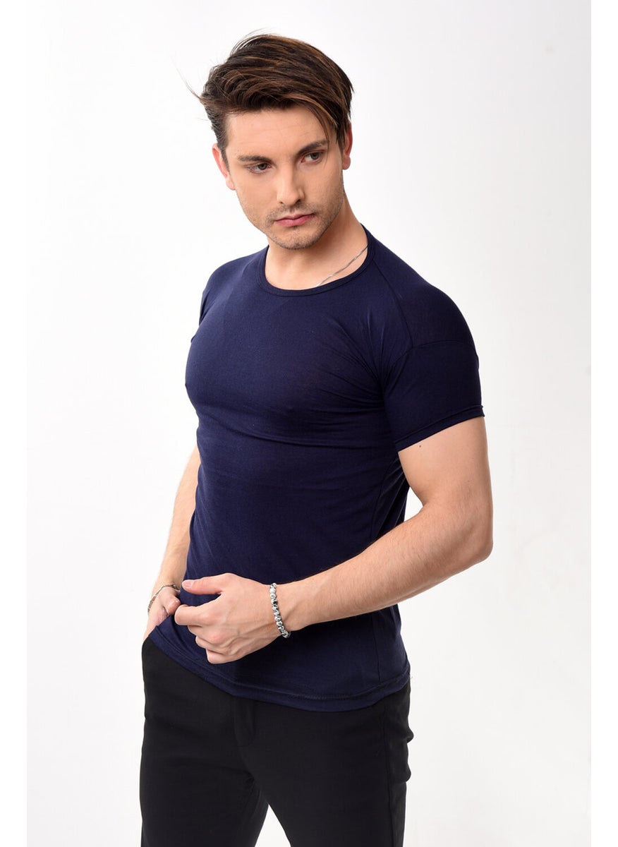 Men's Slim Fit Basic Crew Neck Short Sleeve T-Shirt Navy Blue