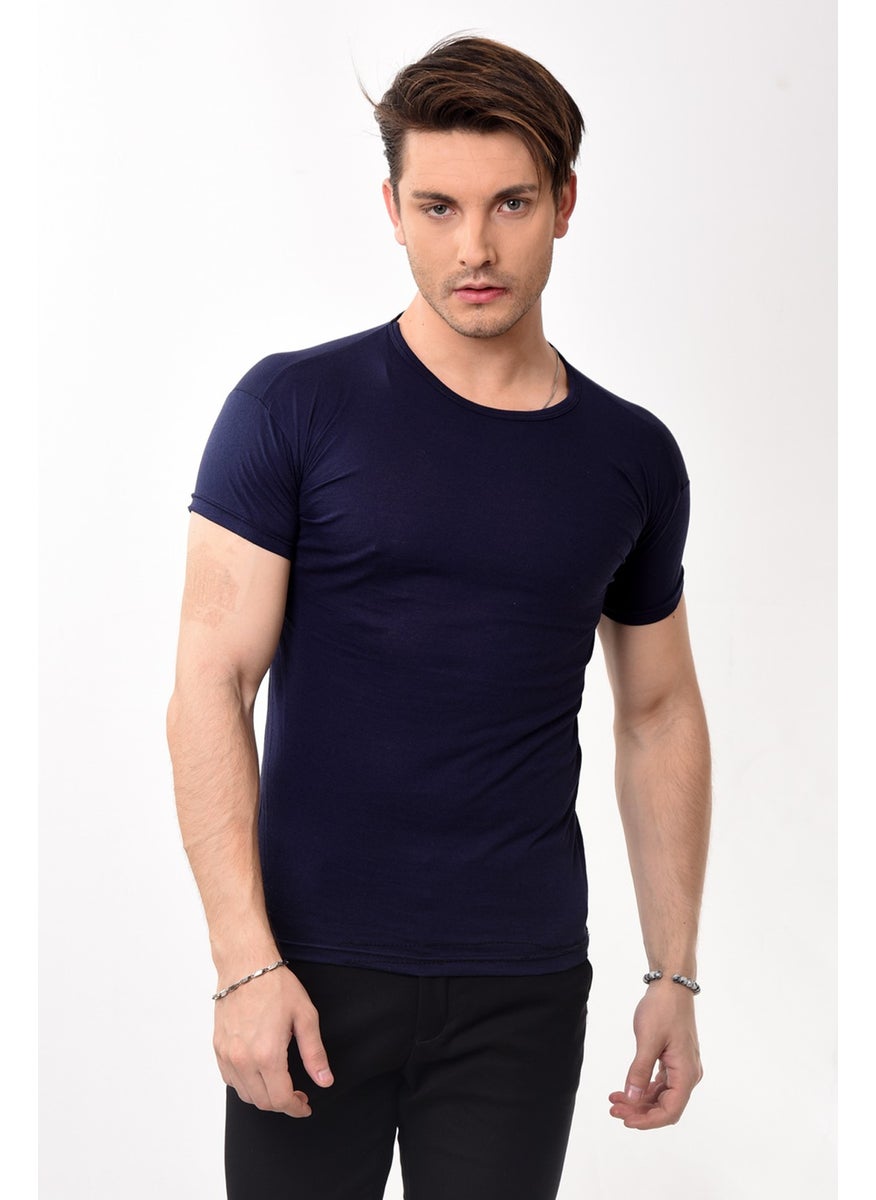 Men's Slim Fit Basic Crew Neck Short Sleeve T-Shirt Navy Blue