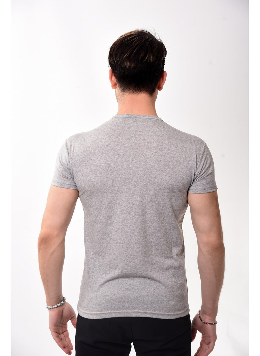 V-Neck Basic Slim Fit Men's T-Shirt Gray