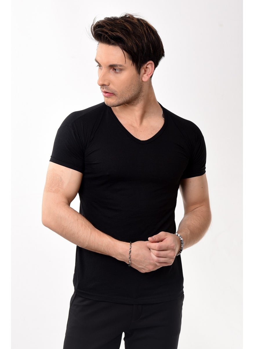 V-Neck Basic Slim Fit Men's T-Shirt Black